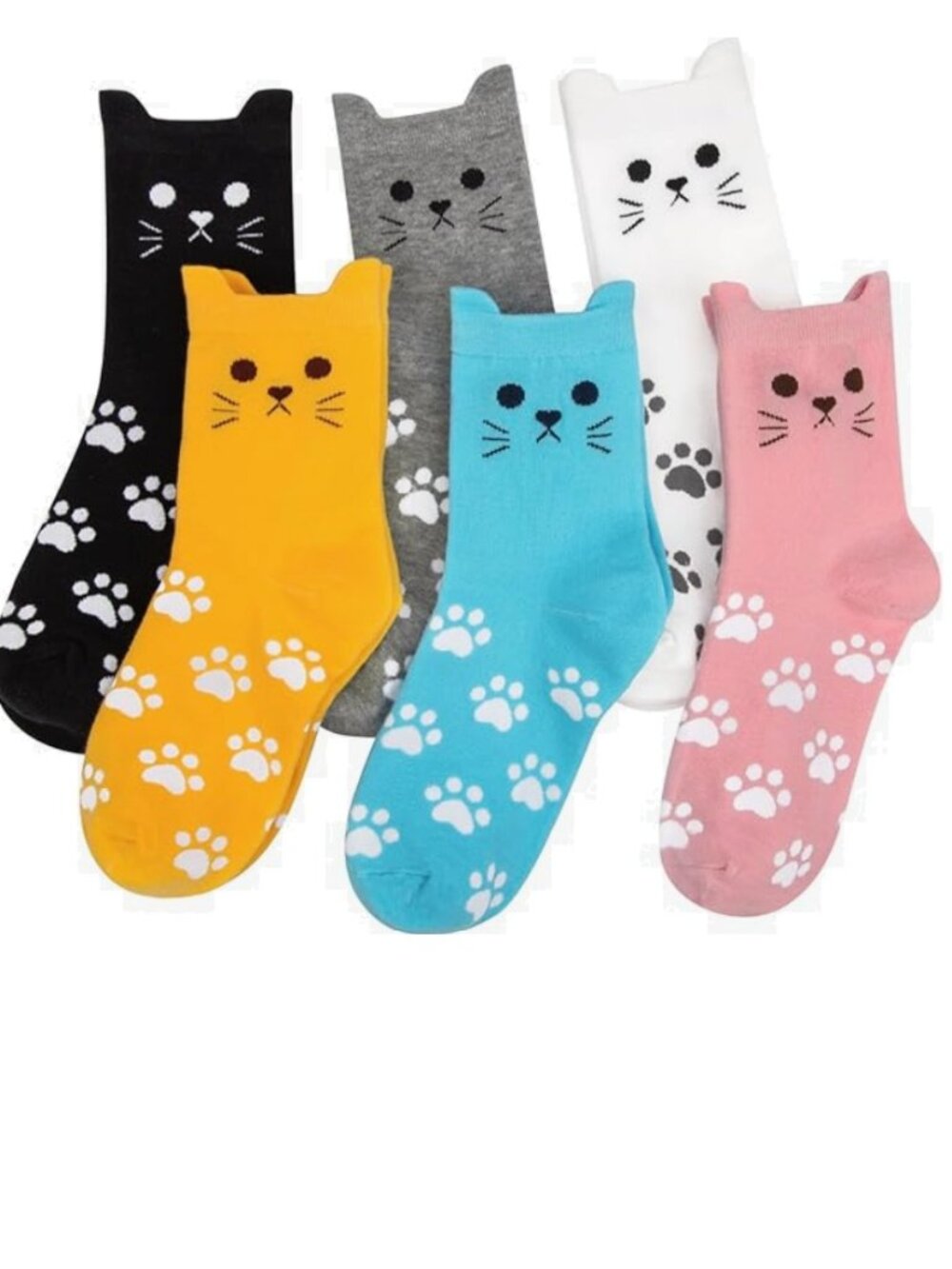Cute Kitty Yoga Socks with Grippers - 6 Color pairs of Kitties